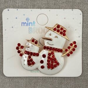 Mint Snowman Brooch - Red and White